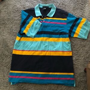 Blue pink and yellow stripped Cremieux polo shirt